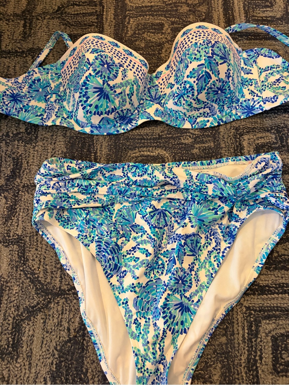 Lilly Pulitzer Blue, Teal and White Floral Print Bikini Set